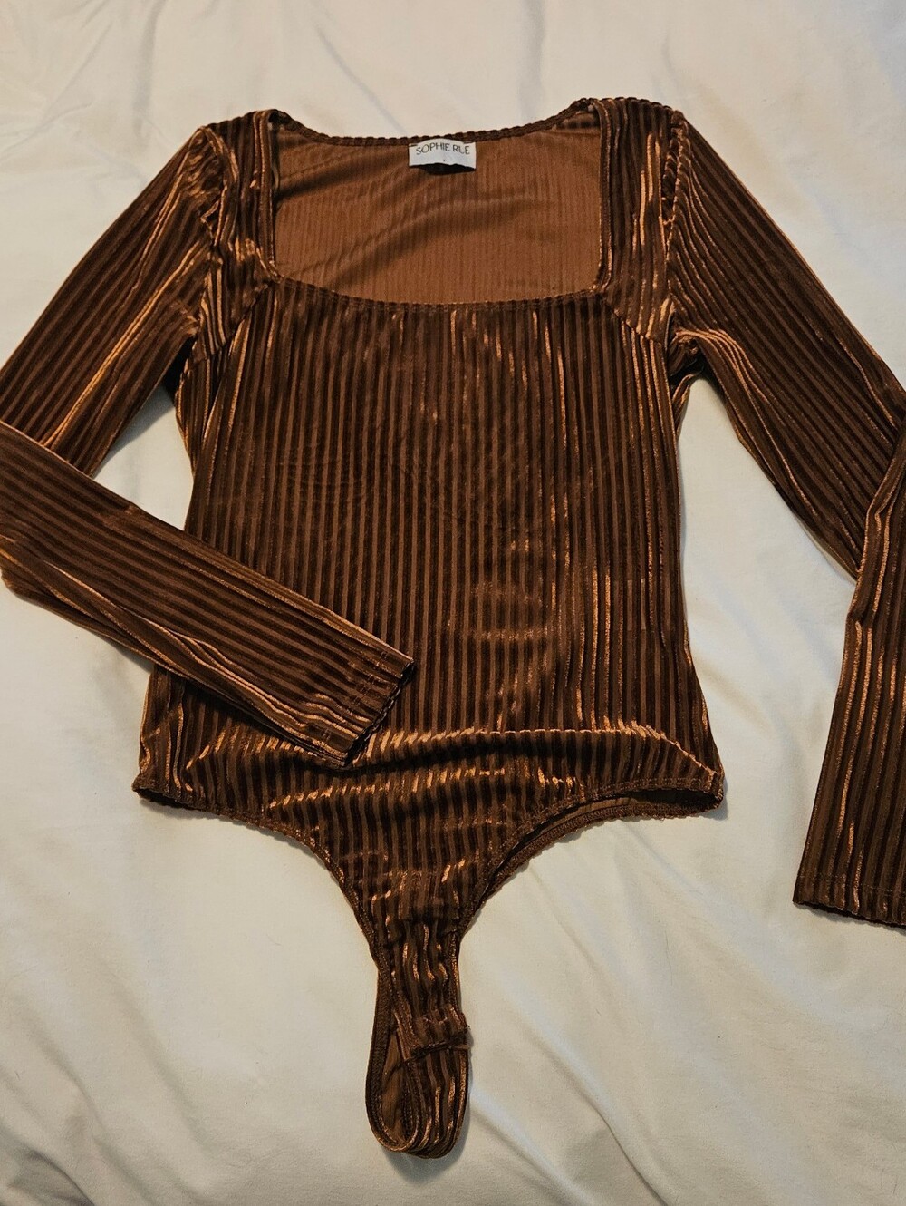 Sophie Rue Copper Brown Ribbed Velvet Long Sleeve Bodysuit